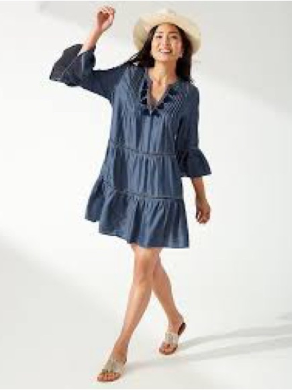 Tommy Bahama Navy Blue Tiered Mini Dress